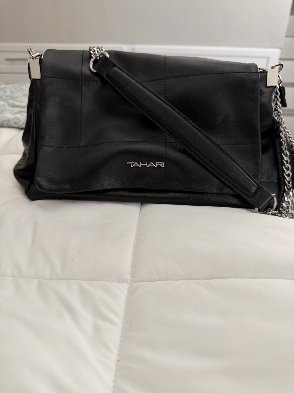 Tahari Black Shoulder Bag with Chain Accent